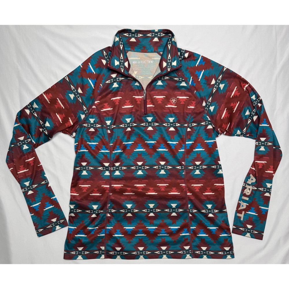 Ariat Laguna 1/4 Zip LS Top‎ Womens Large Aztec Southwestern Red Blue
